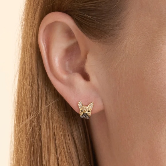 18k Diamond Bulldog Boston Terrier Dog Earrings - Picture 2 of 5